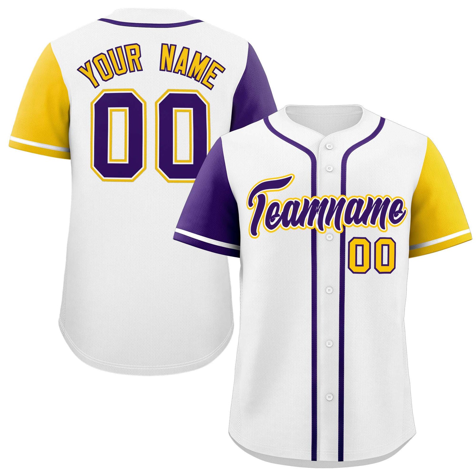 Custom White Purple and Gold Raglan Sleeves Authentic Baseball Jersey