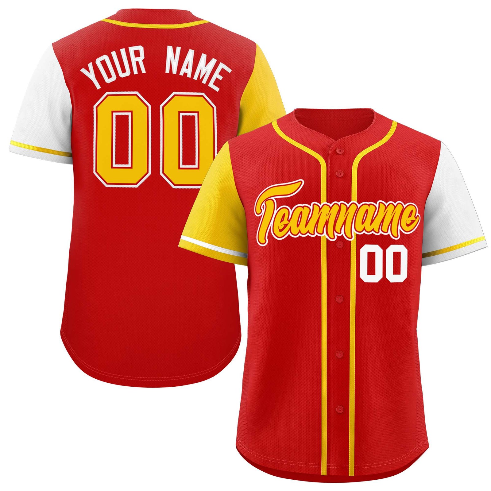 Custom Red Gold and White Raglan Sleeves Authentic Baseball Jersey