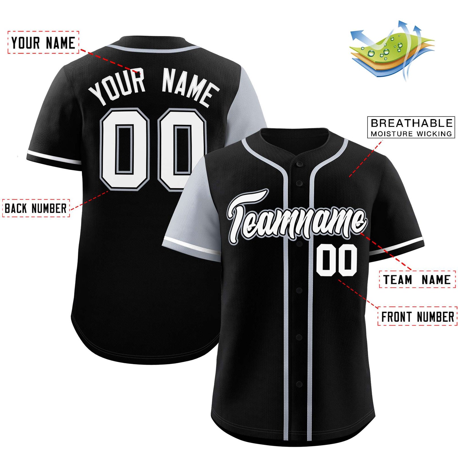 Custom Black Silver and Black Raglan Sleeves Authentic Baseball Jersey