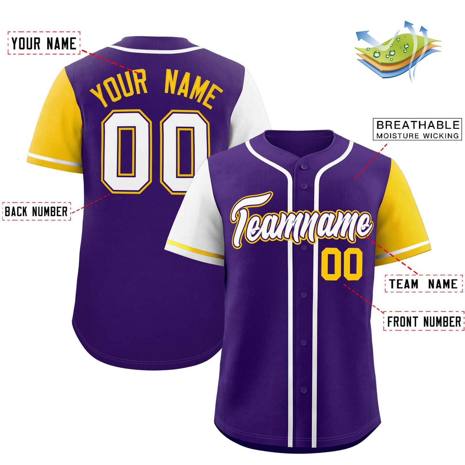 Custom Purple White and Gold Raglan Sleeves Authentic Baseball Jersey