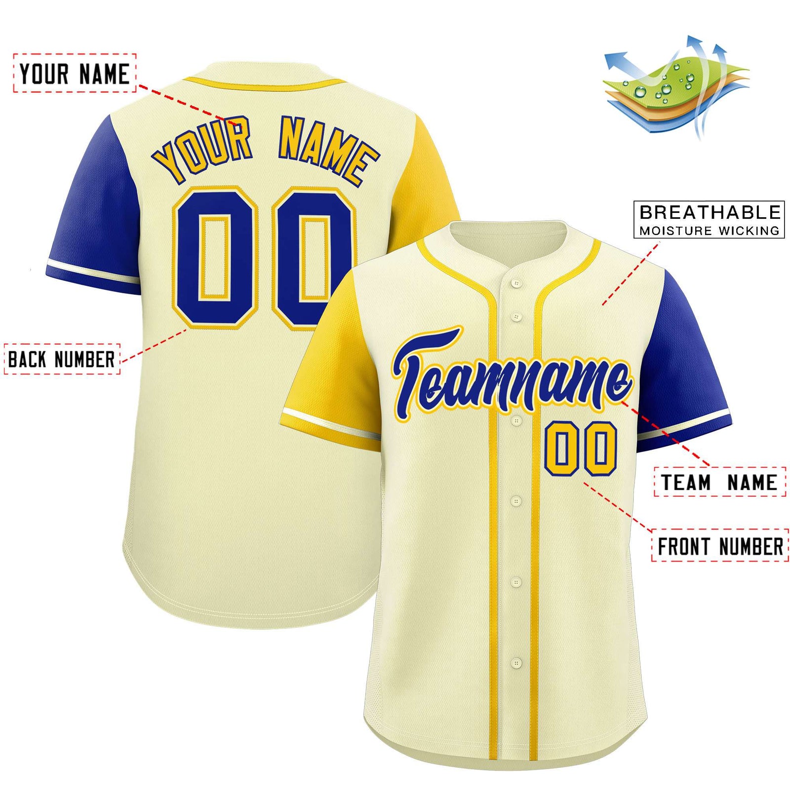 Custom Cream Gold and Royal Raglan Sleeves Authentic Baseball Jersey