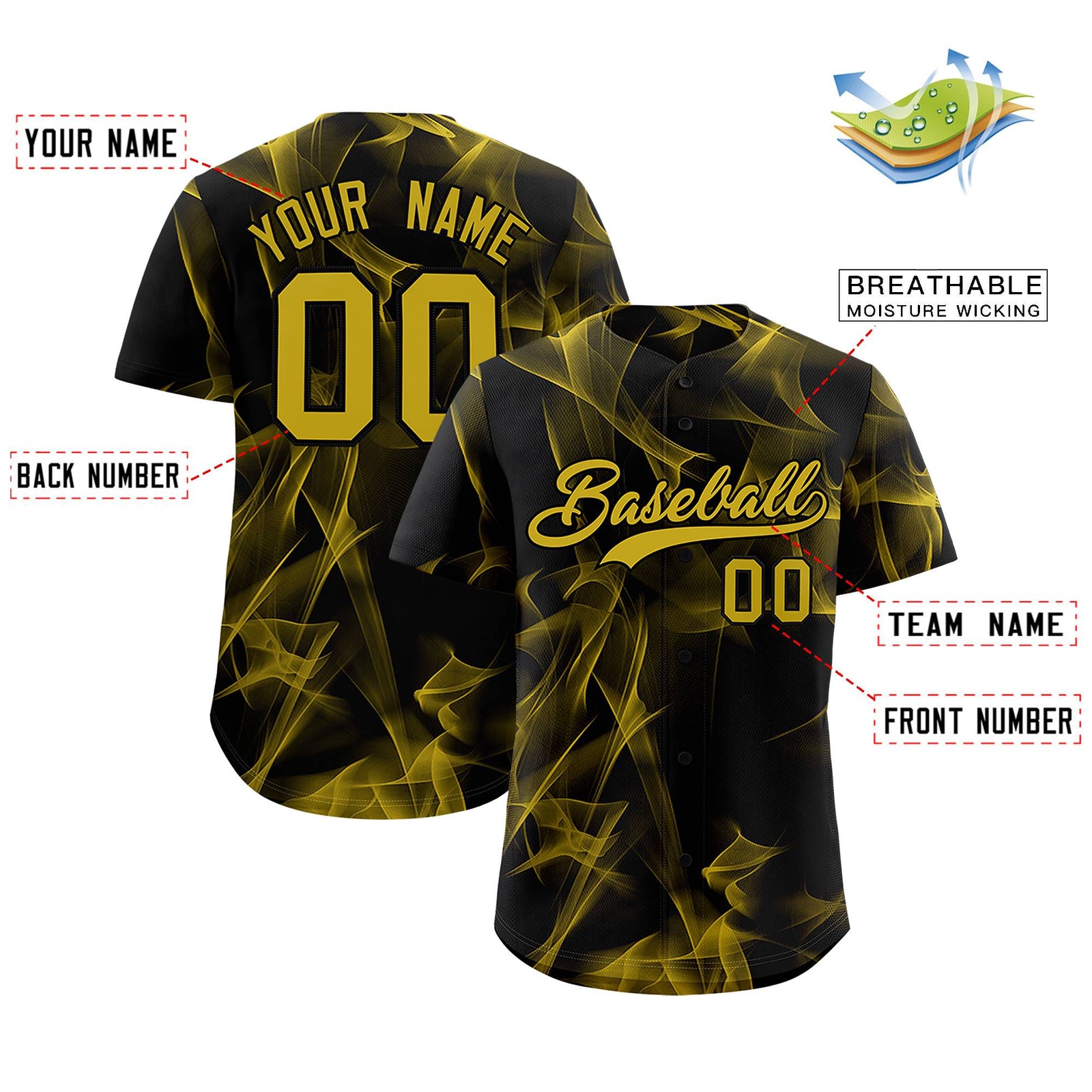 Custom Black Fumes Graffiti Pattern Authentic Baseball Jersey
