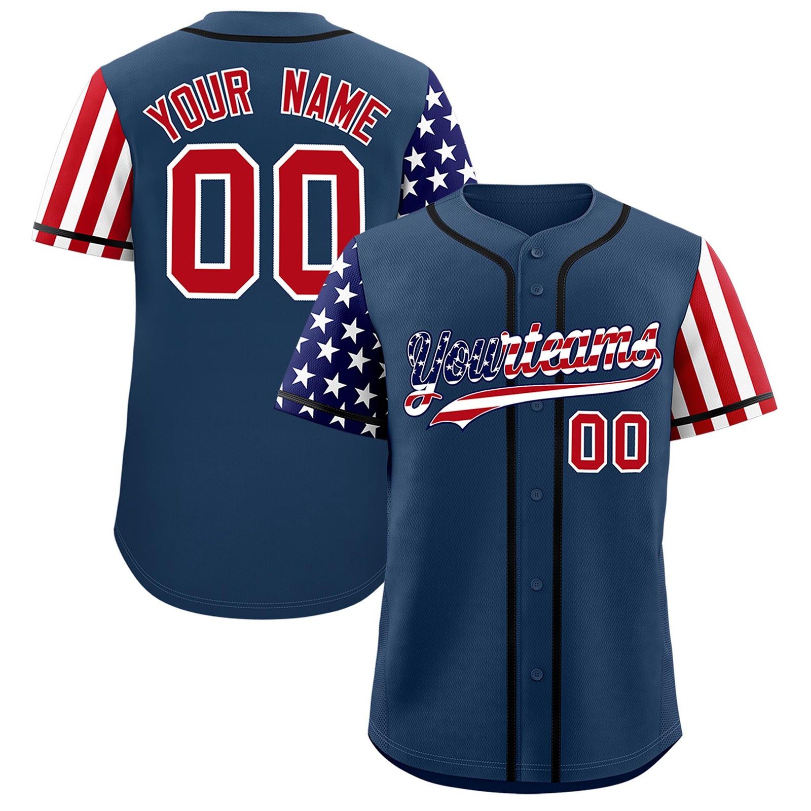 Custom Midnight Blue American Flag Design Personalized Baseball Jersey
