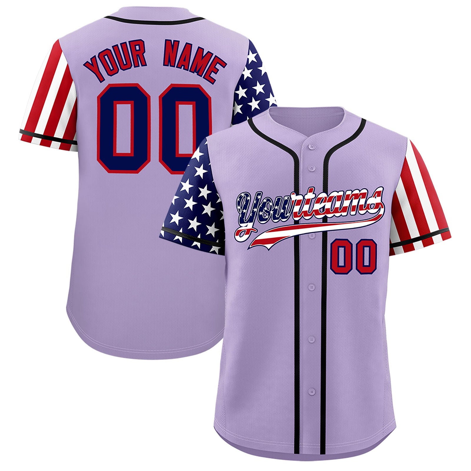 Custom Light Purple American Flag Design Personalized Baseball Jersey
