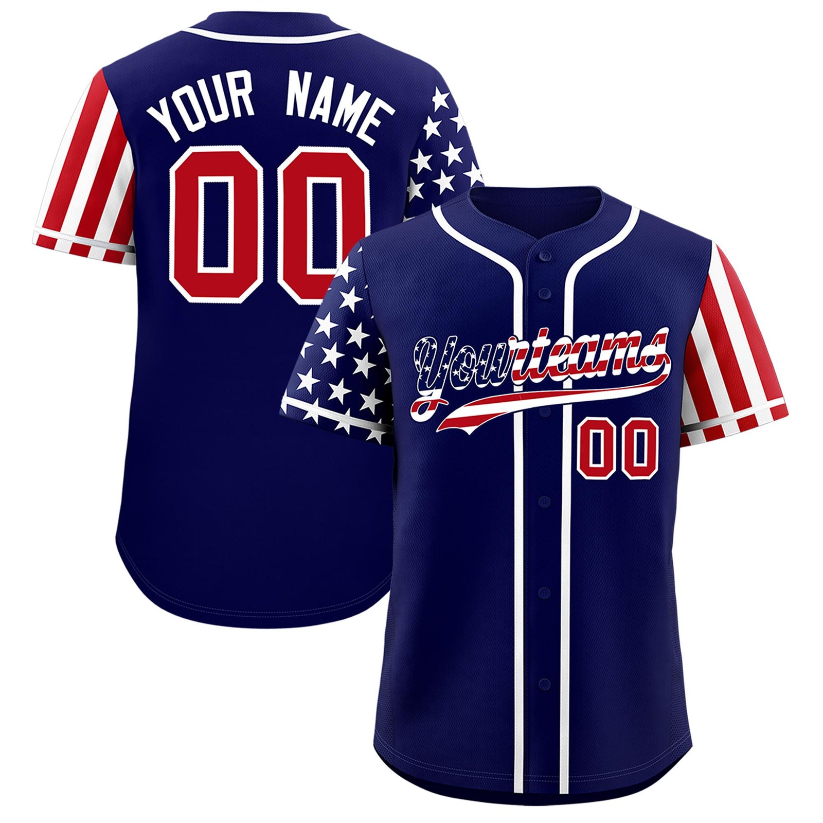 Custom Dark Blue American Flag Design Personalized Baseball Jersey