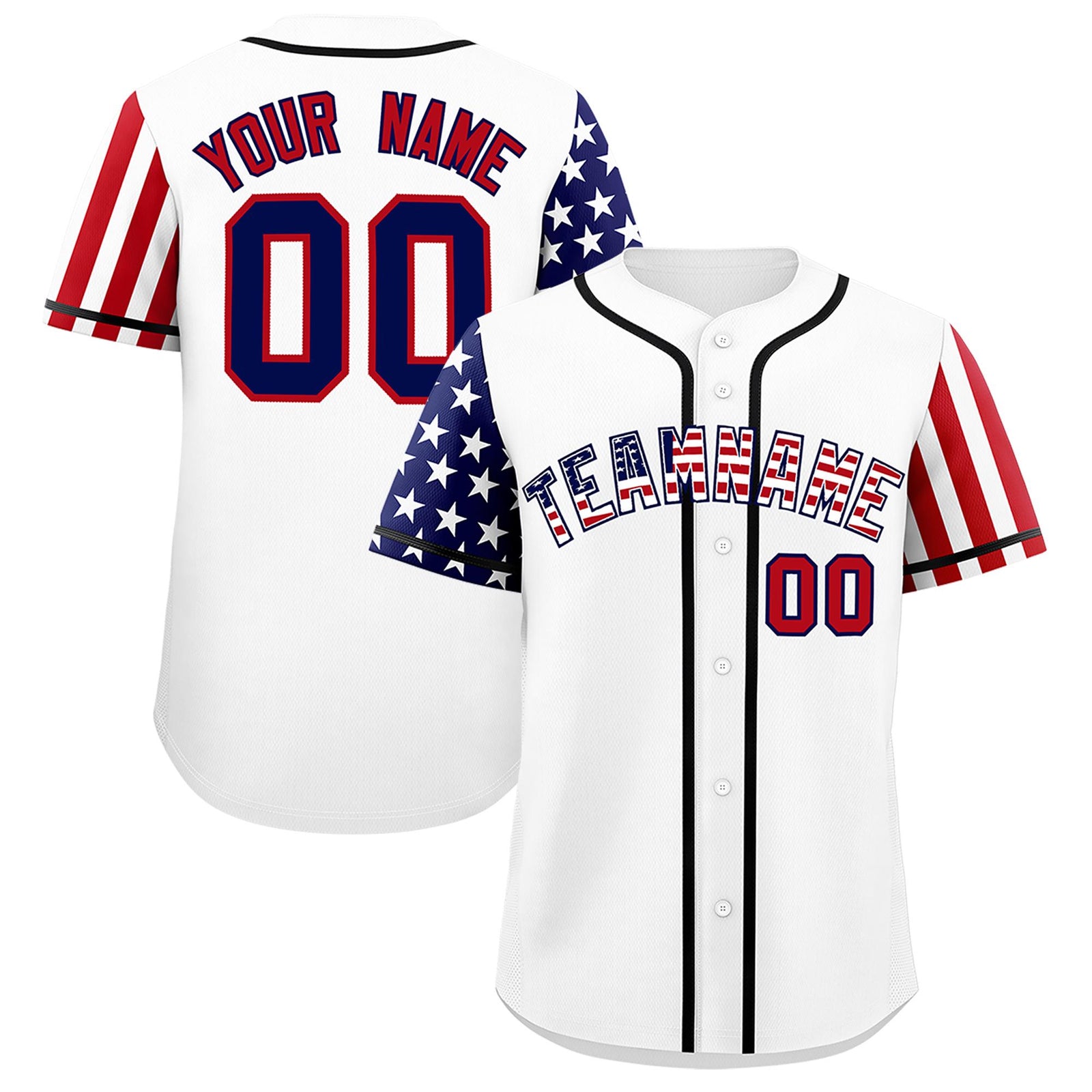 Custom White American Flag Design Personalized Baseball Jersey