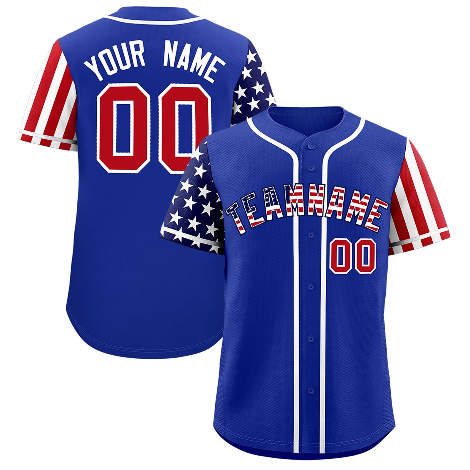 Custom Royal Blue American Flag Design Personalized Baseball Jersey