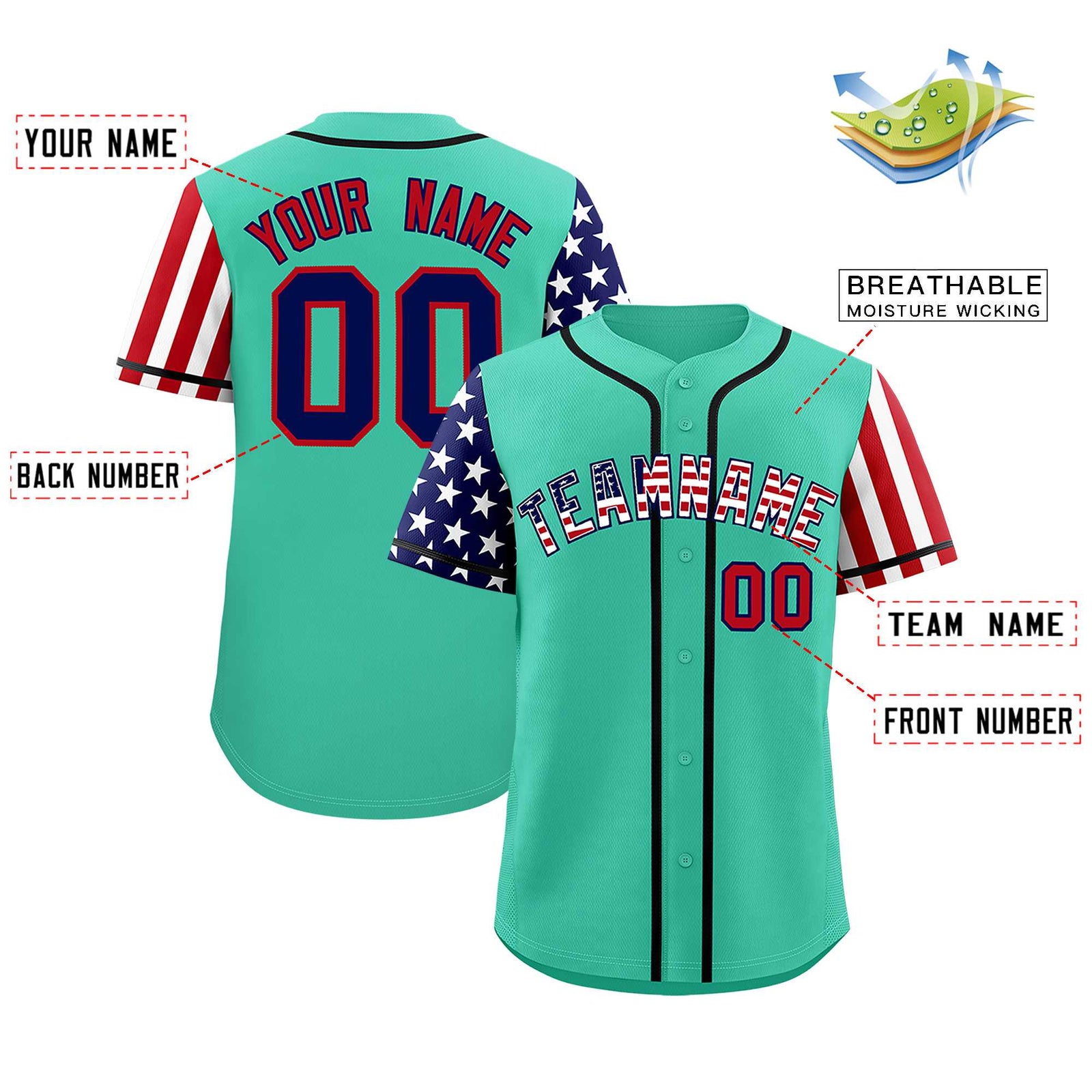Custom Bright Green American Flag Design Personalized Baseball Jersey