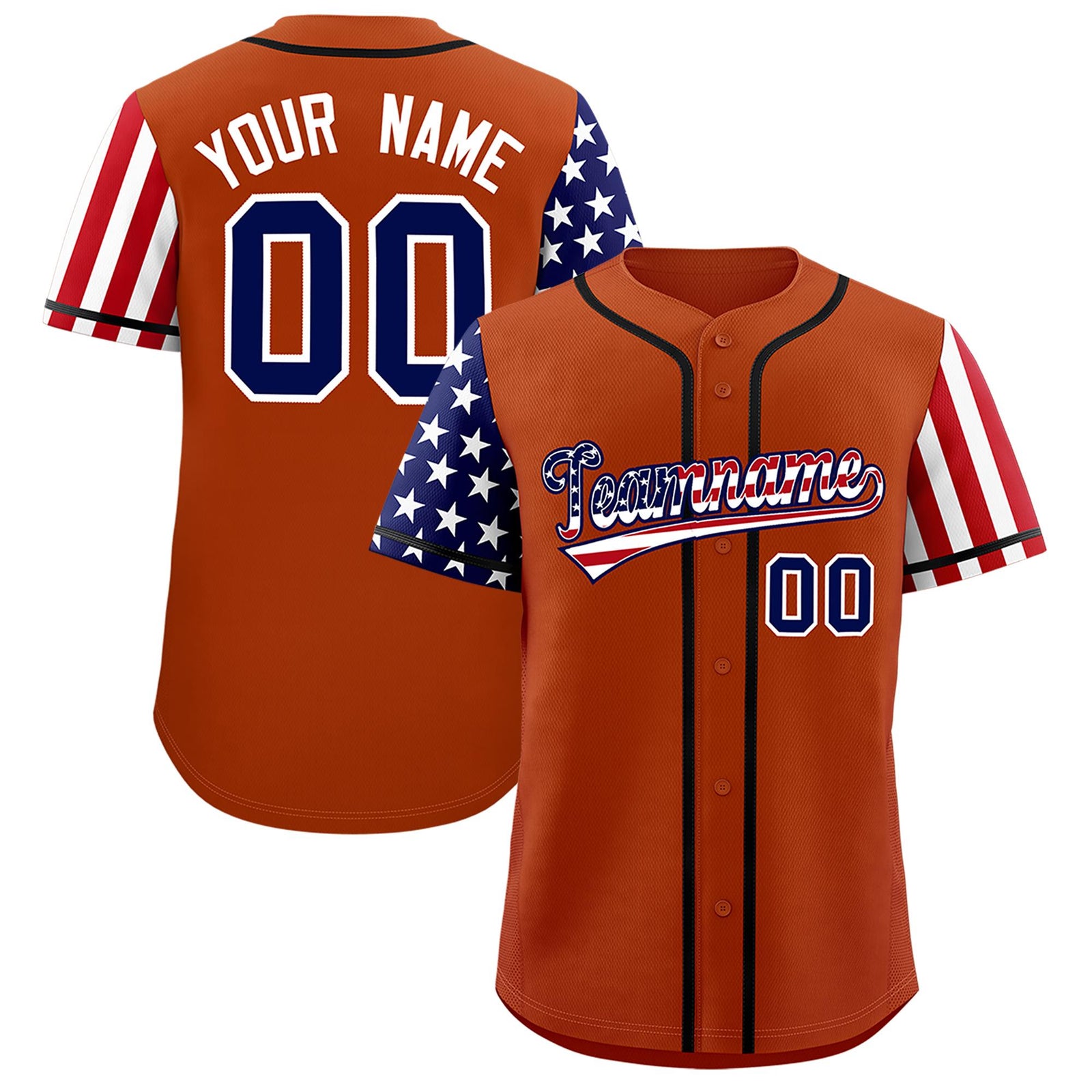 Custom Dark Orange American Flag Design Personalized Baseball Jersey