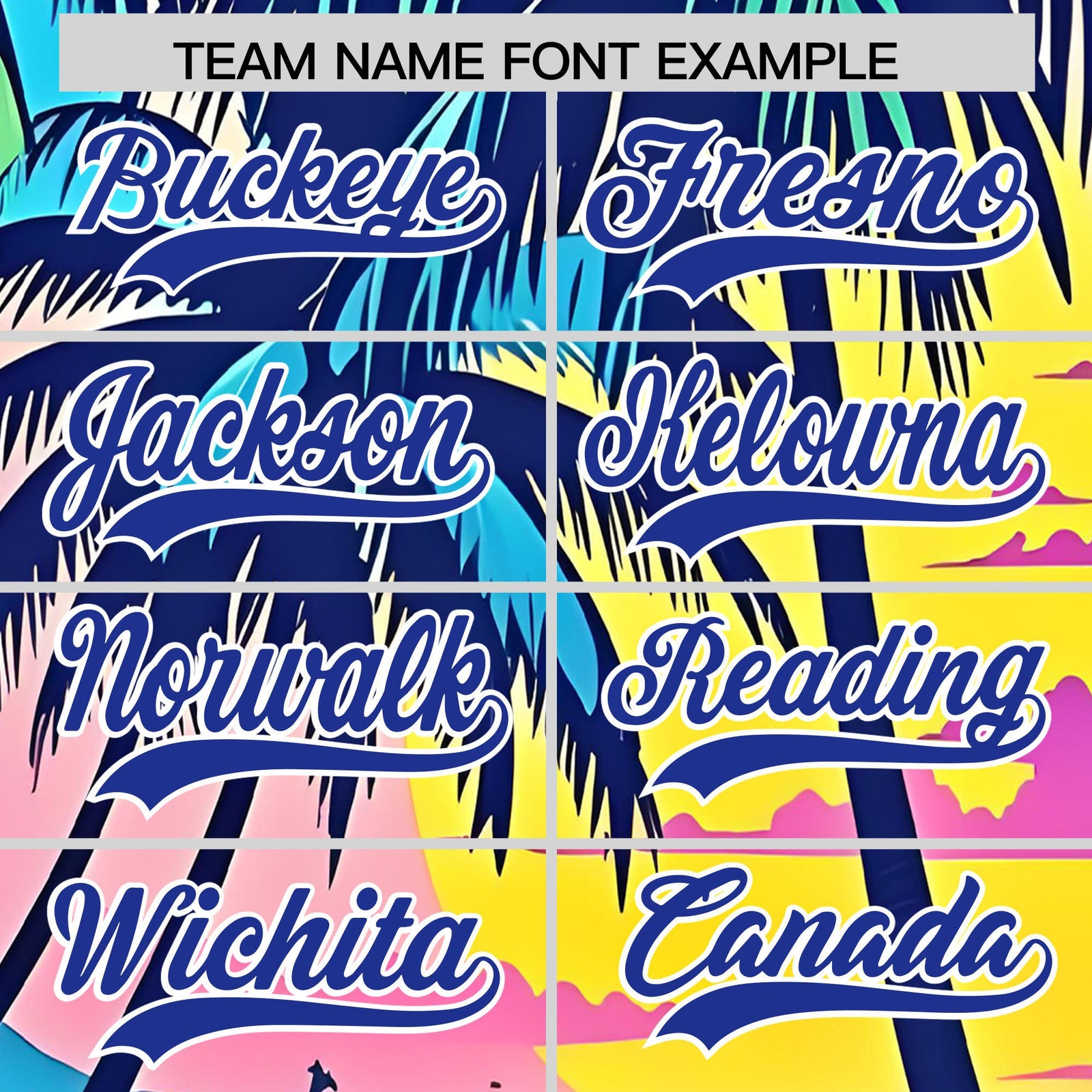 Custom Royal Blue White Palm Tree Pattern Graffiti Hawaiian Style Baseball Jersey| KXKSHOP