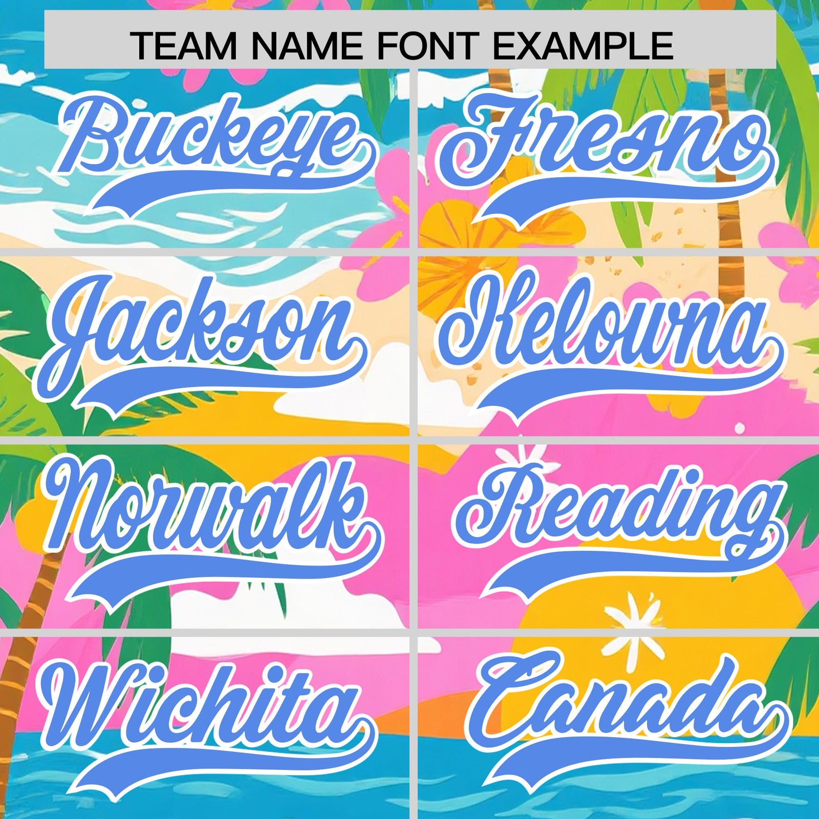 Custom Powder Blue White Palm Tree Pattern Graffiti Hawaiian Style Baseball Jersey| KXKSHOP