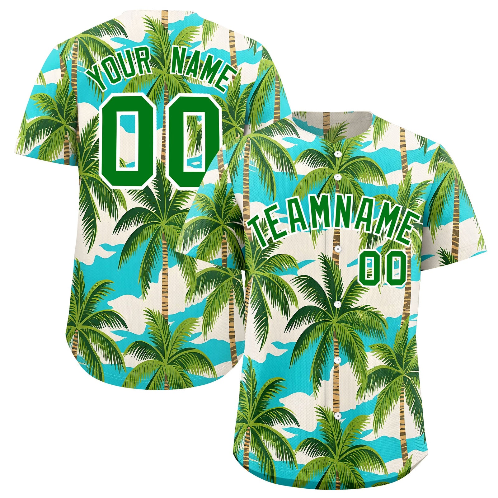 Custom Kelly Green White Palm Tree Pattern Graffiti Hawaiian Style Baseball Jersey| KXKSHOP