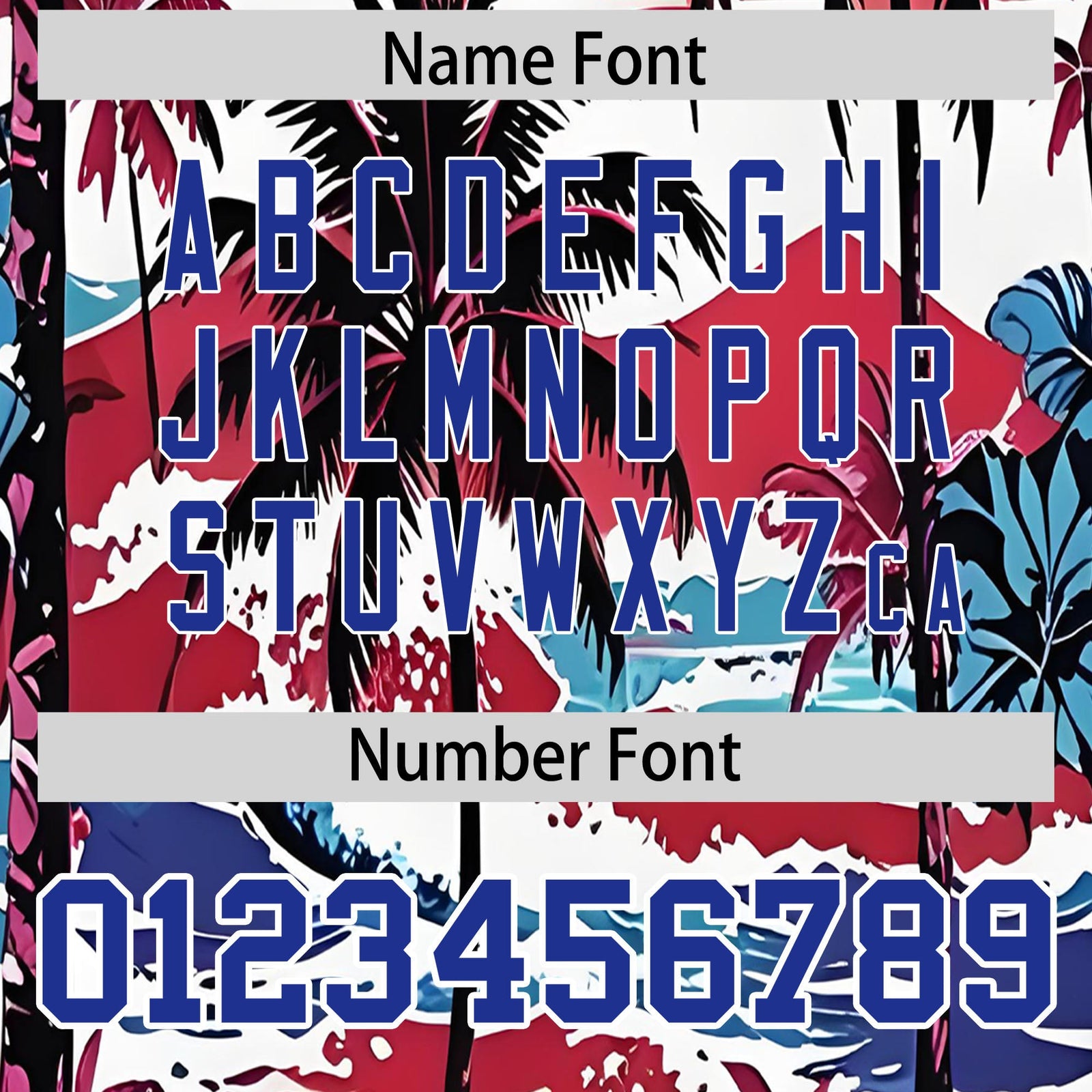 Custom White Royal Blue Palm Tree Pattern Graffiti Hawaiian Style Baseball Jersey| KXKSHOP