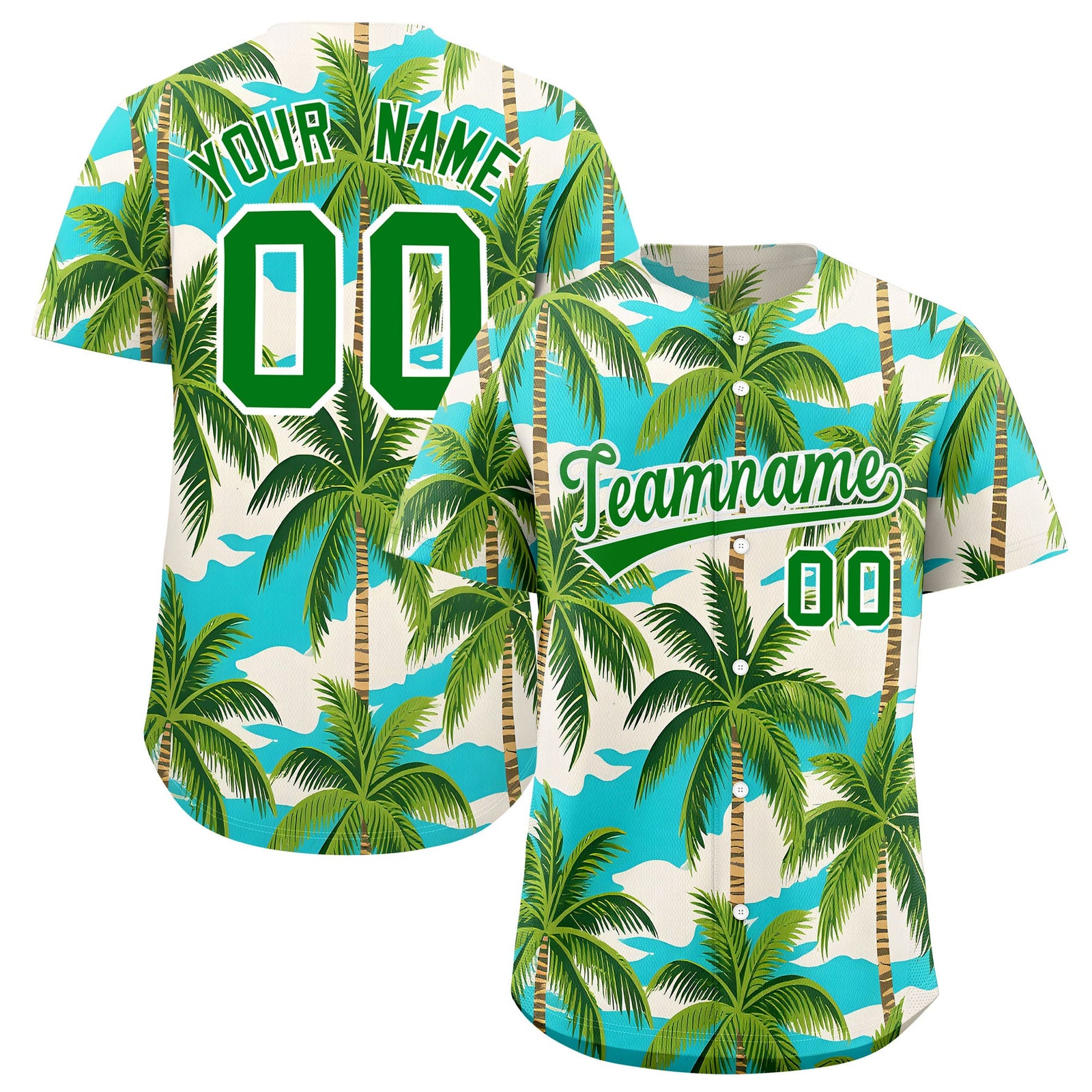 Custom Kelly Green White Palm Tree Pattern Graffiti Hawaiian Style Baseball Jersey| KXKSHOP