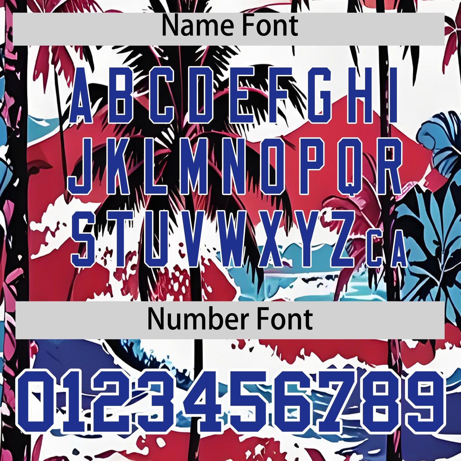 Custom White Royal Blue Palm Tree Pattern Graffiti Hawaiian Style Baseball Jersey| KXKSHOP