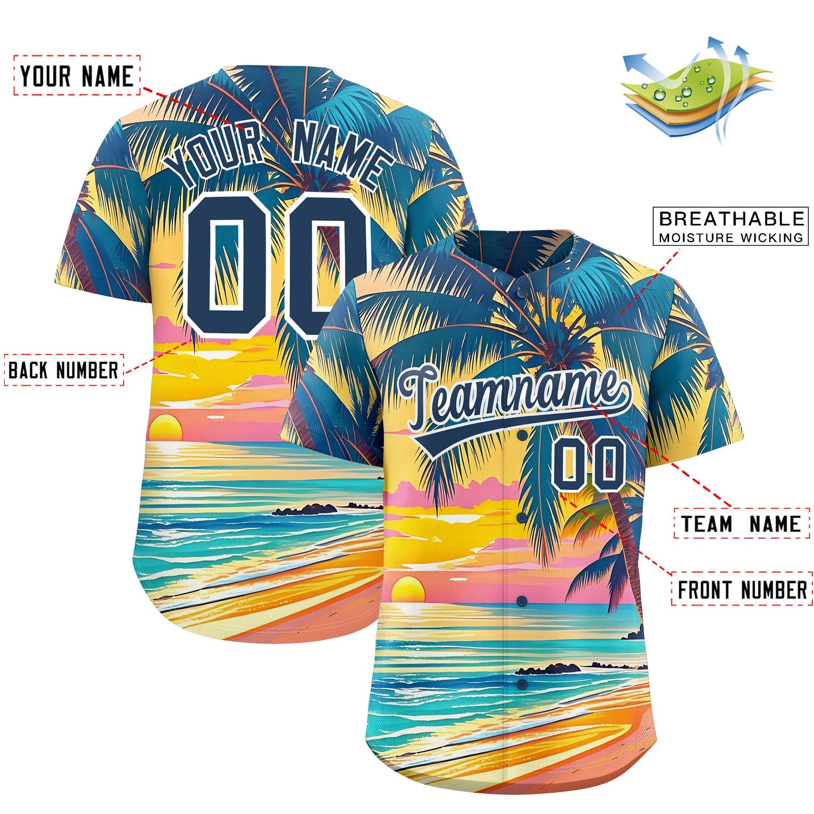 Custom Midnight Blue White Palm Tree Pattern Graffiti Hawaiian Style Baseball Jersey| KXKSHOP