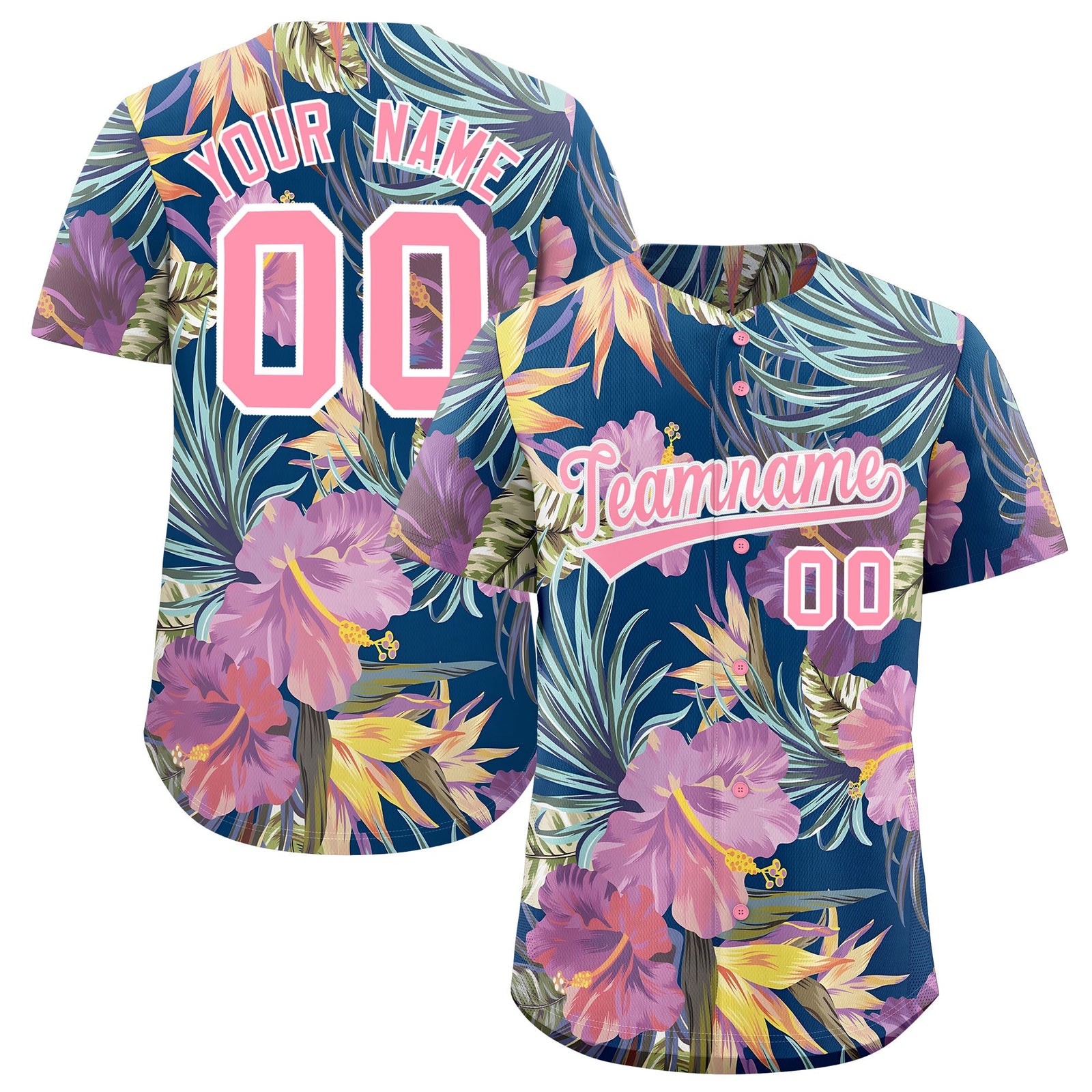Custom Light Pink White Palm Tree Pattern Graffiti Hawaiian Style Baseball Jersey| KXKSHOP