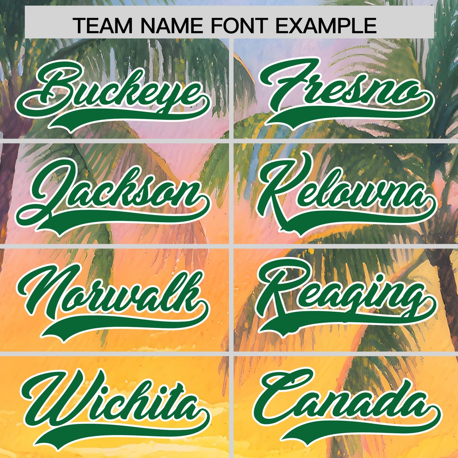 Custom Kelly Green White Sunset Palm Tree Pattern Graffiti Hawaiian Style Baseball Jersey| KXKSHOP