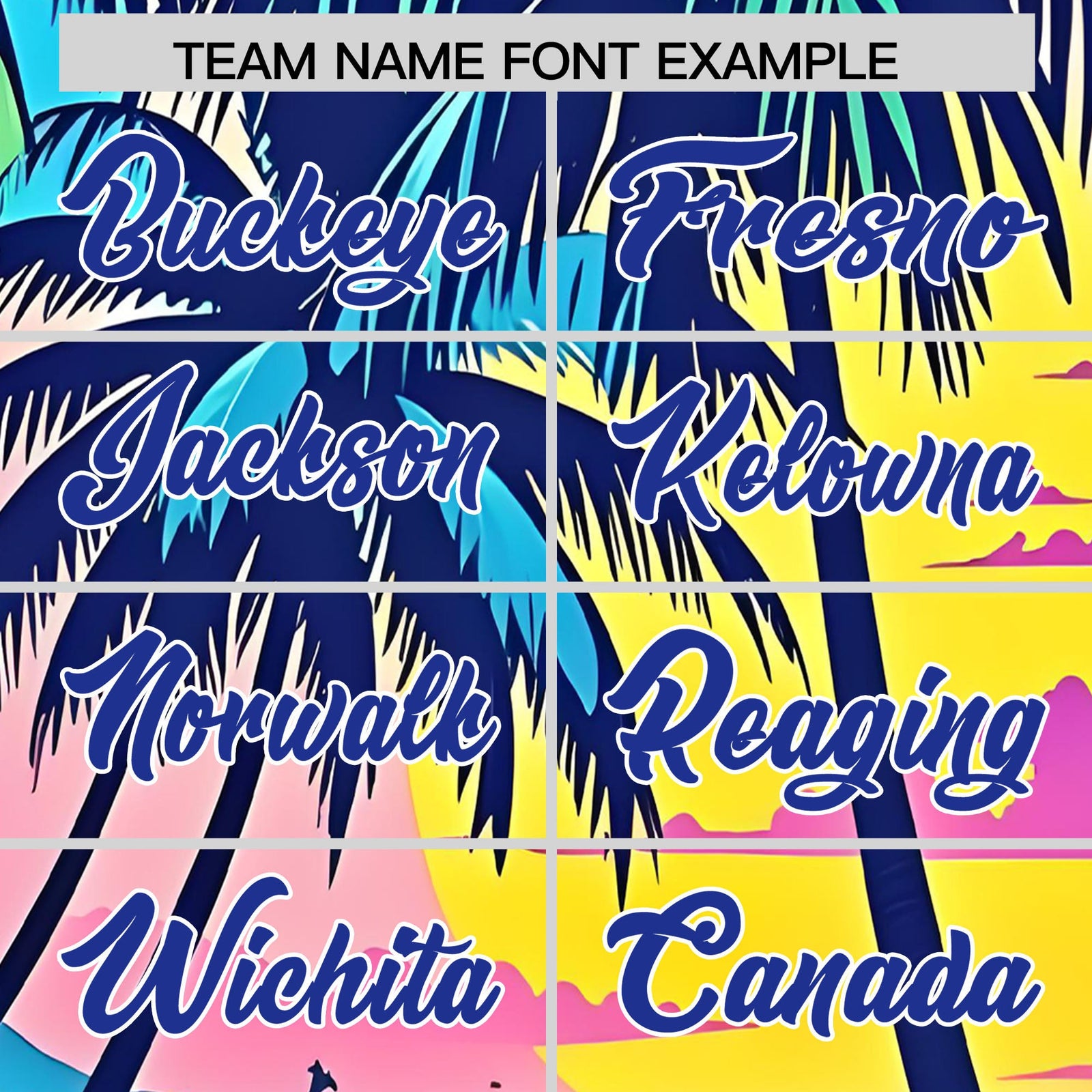 Custom Royal Blue White Palm Tree Pattern Graffiti Hawaiian Style Baseball Jersey| KXKSHOP