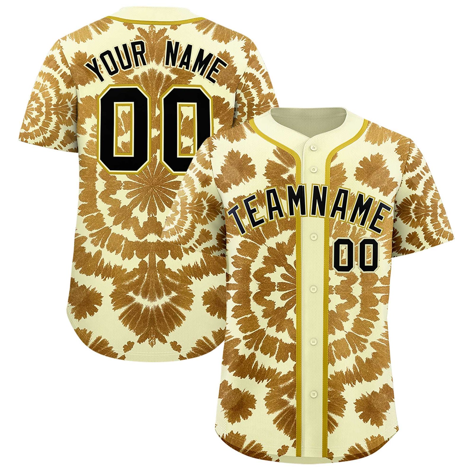 Custom Cream Tie-Dye Graffiti Pattern Authentic Baseball Jersey