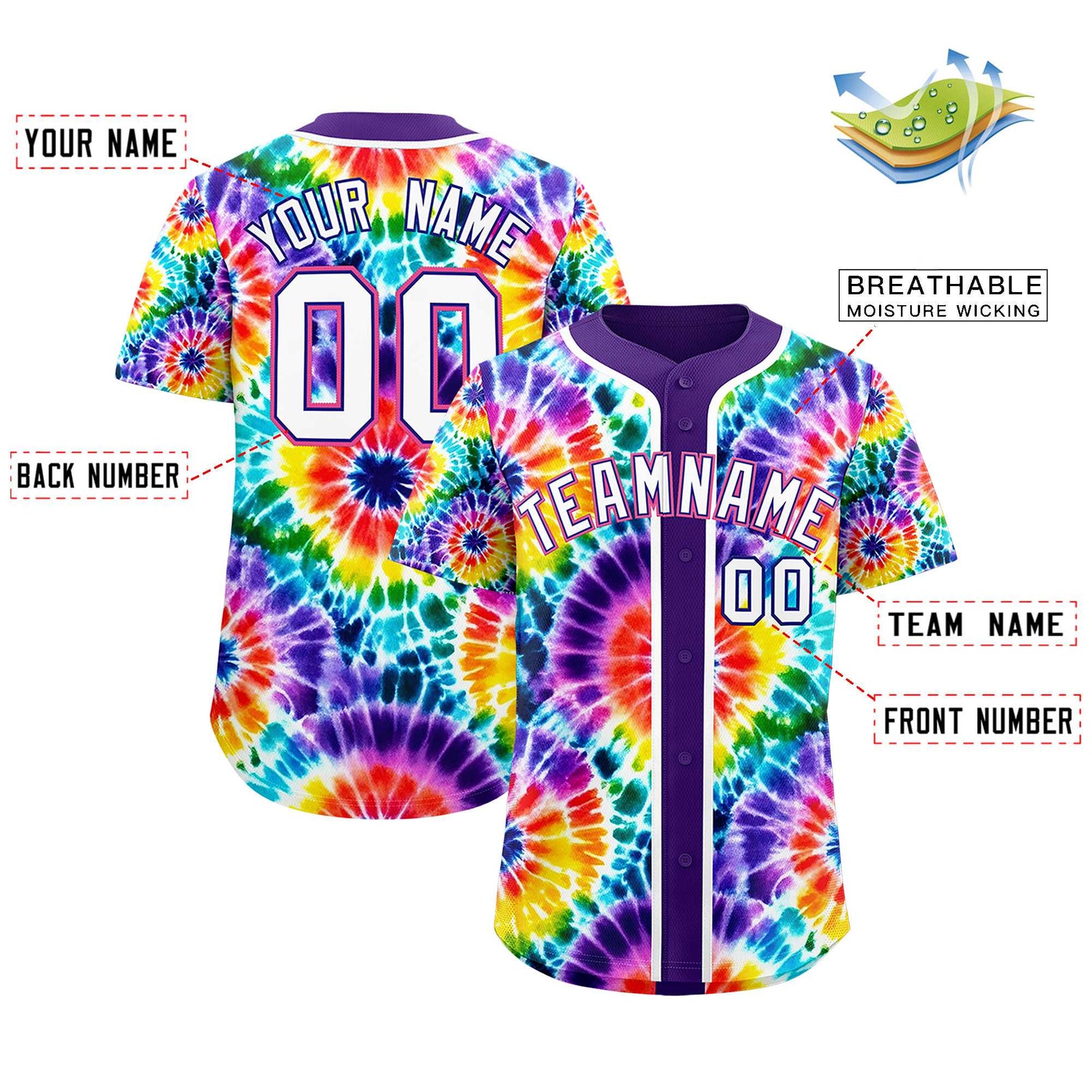 Custom Purple Tie-Dye Graffiti Pattern Authentic Baseball Jersey