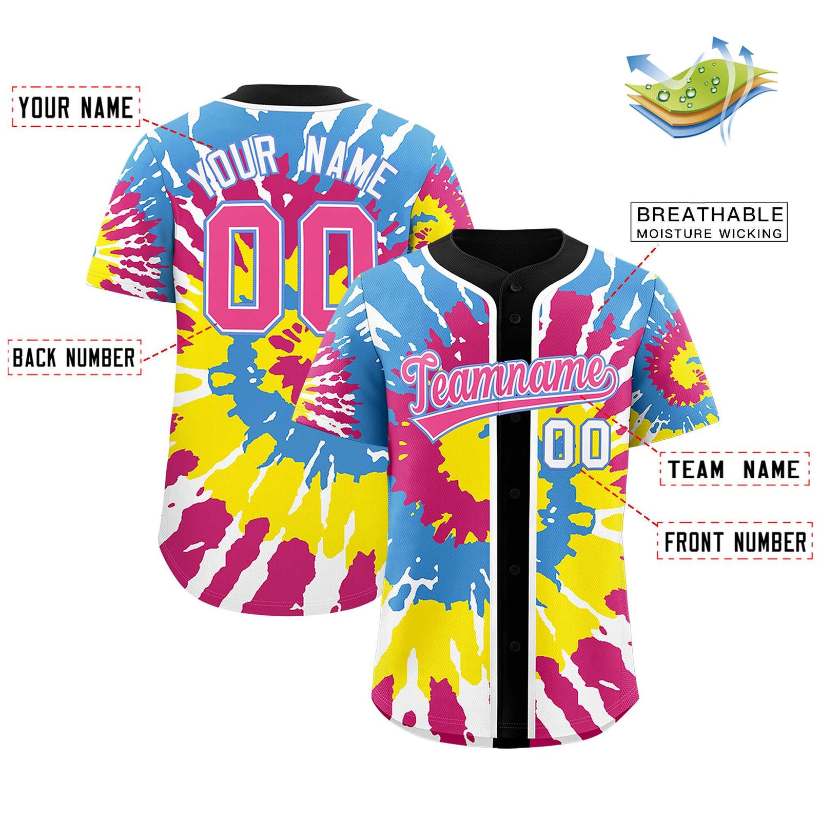 Custom Black Tie-Dye Graffiti Pattern Authentic Baseball Jersey