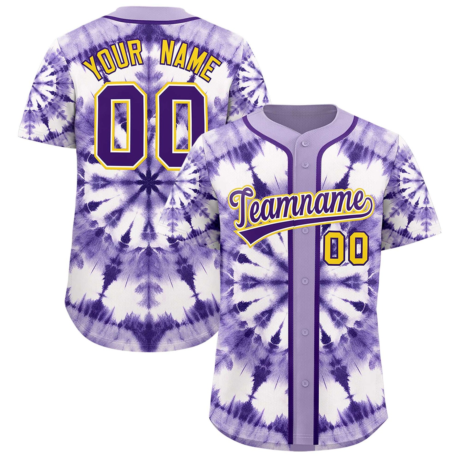 Custom Light Purple Tie-Dye Graffiti Pattern Authentic Baseball Jersey