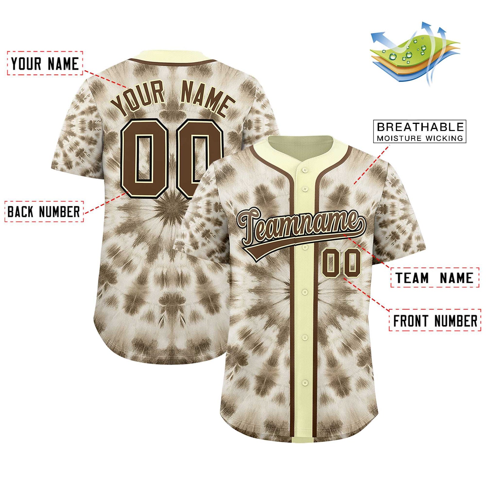 Custom Cream Tie-Dye Graffiti Pattern Authentic Baseball Jersey