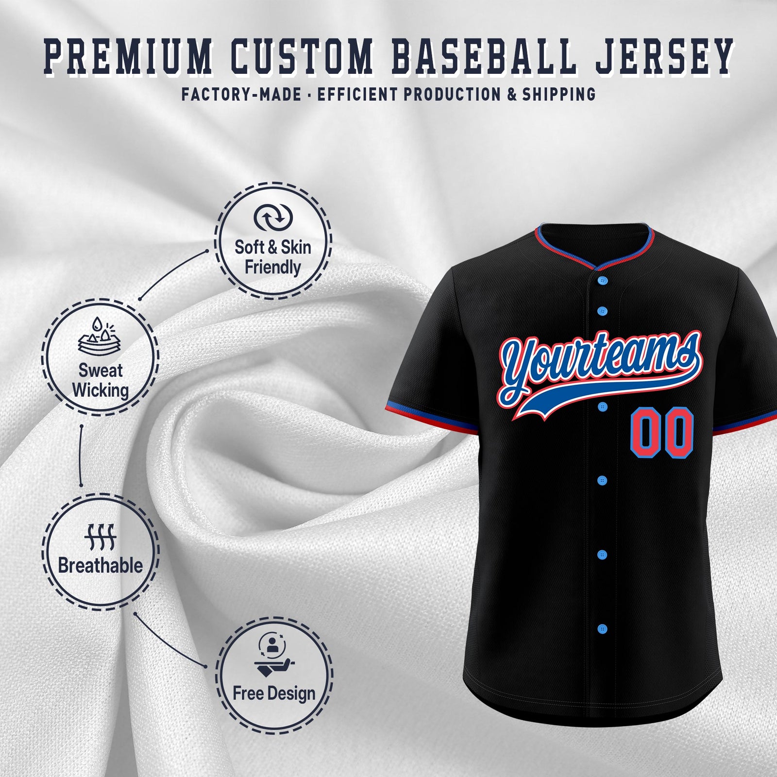 Custom Black Red Royal Classic Style Stitched Sports Uniform For Men Women Youth Personalized Lightweight Baseball Jersey| KXKSHOP