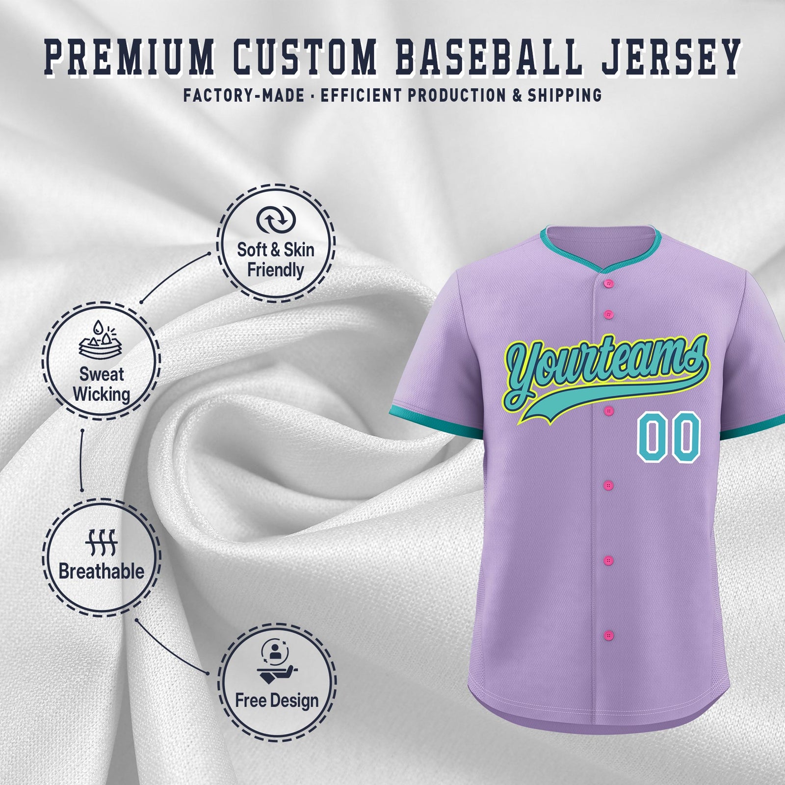 Custom Light Purple Fluorescent Green Midnight Blue Classic Style Stitched Sports Uniform For Men Women Youth Personalized Lightweight Baseball Jersey| KXKSHOP