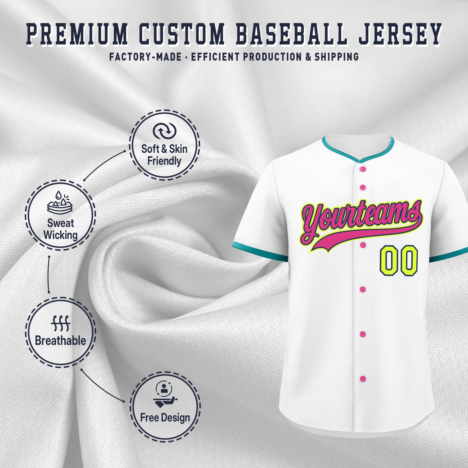 Custom White Fluorescent Green Midnight Blue Classic Style Stitched Sports Uniform For Men Women Youth Personalized Quick Dry Baseball Jersey| KXKSHOP