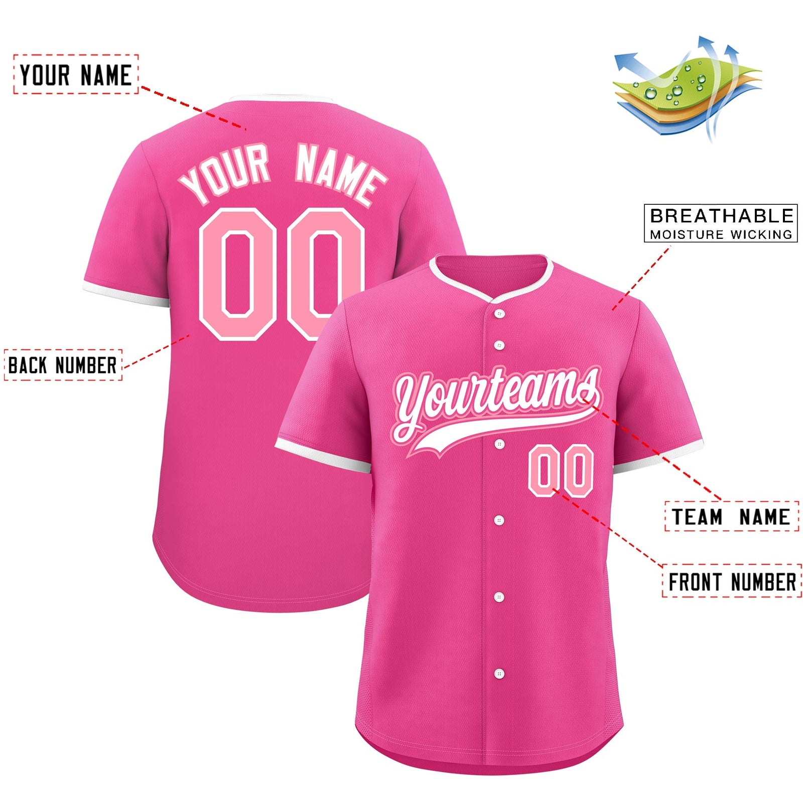 Custom Pink White Light Pink Classic Style Stitched Sports Uniform For Men Women Youth Personalized Lightweight Baseball Jersey| KXKSHOP