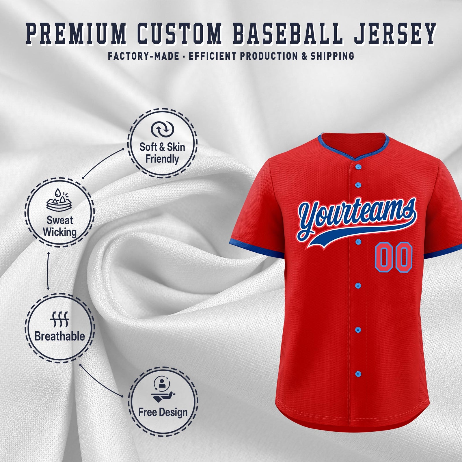 Custom Red Royal White Classic Style Stitched Sports Uniform For Men Women Youth Personalized Lightweight Baseball Jersey| KXKSHOP