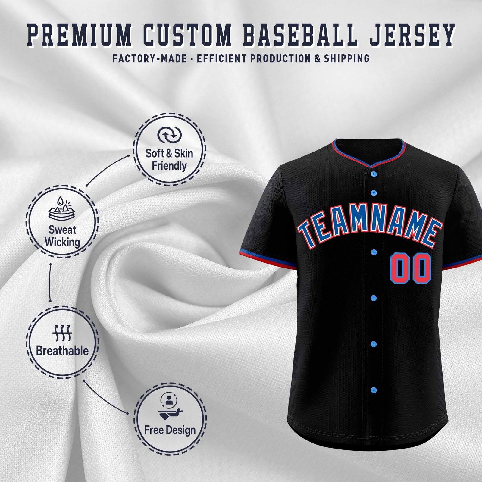 Custom Black Red Royal Classic Style Stitched Sports Uniform For Men Women Youth Personalized Lightweight Baseball Jersey| KXKSHOP