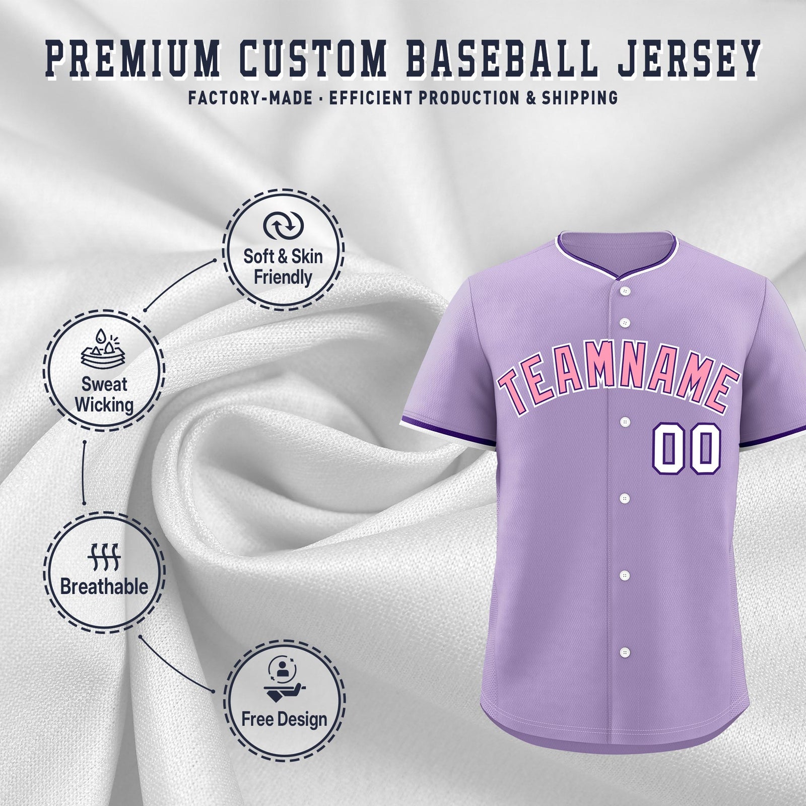 Custom Light Purple White Purple Classic Style Stitched Sports Uniform For Men Women Youth Personalized Quick Dry Baseball Jersey| KXKSHOP