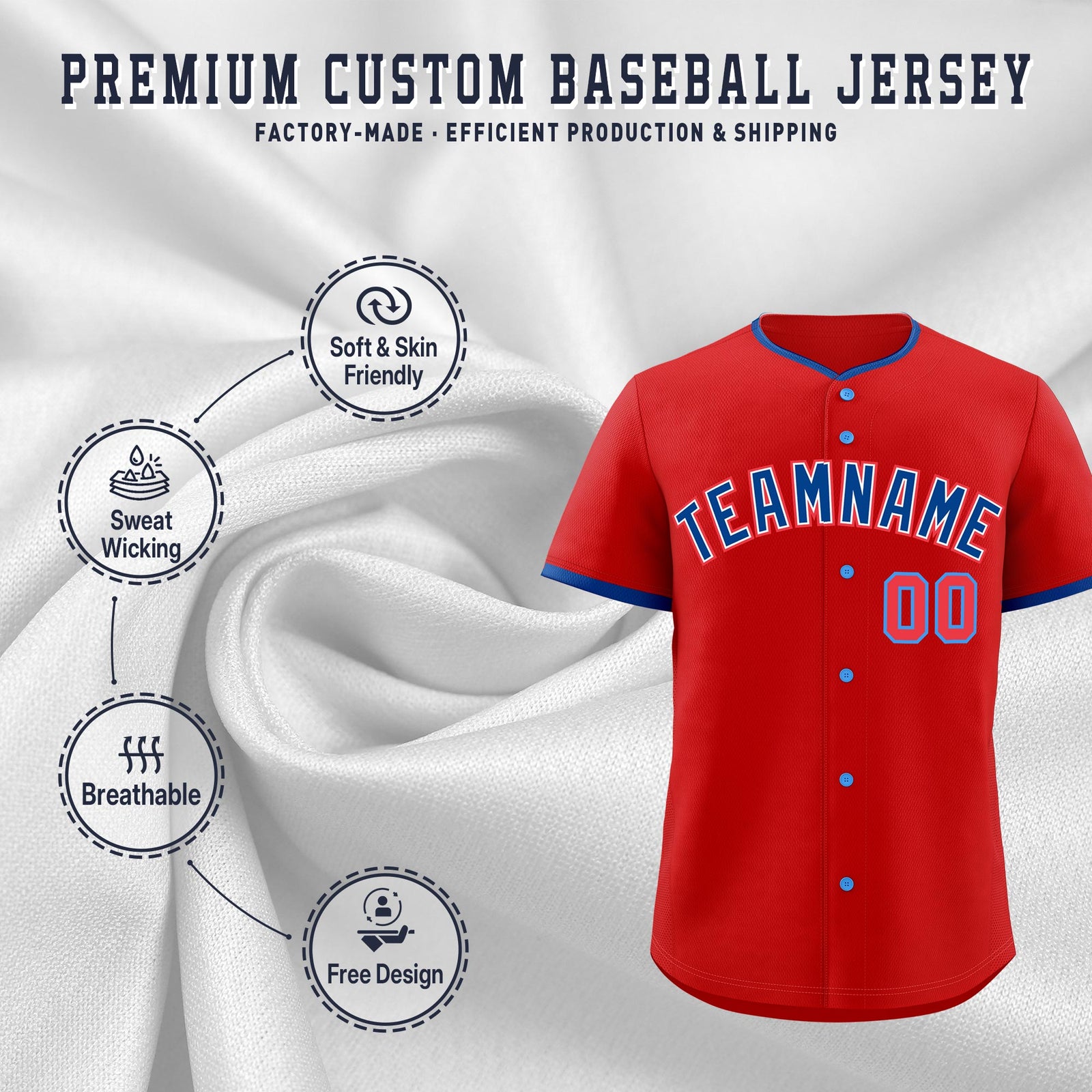 Custom Red Royal White Classic Style Stitched Sports Uniform For Men Women Youth Personalized Lightweight Baseball Jersey| KXKSHOP