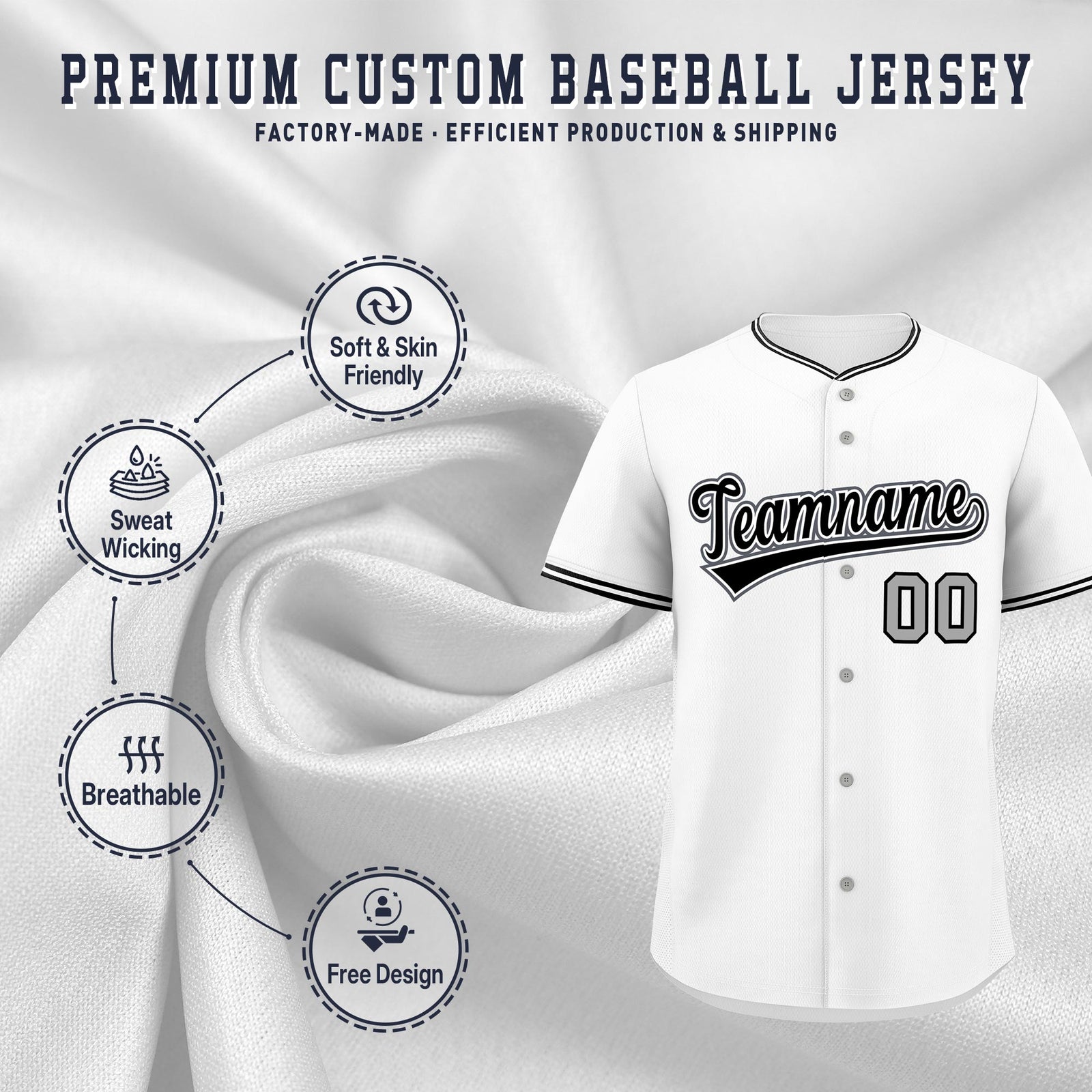 Custom White Black Gray Classic Style Stitched Sports Uniform For Men Women Youth Personalized Lightweight Baseball Jersey| KXKSHOP