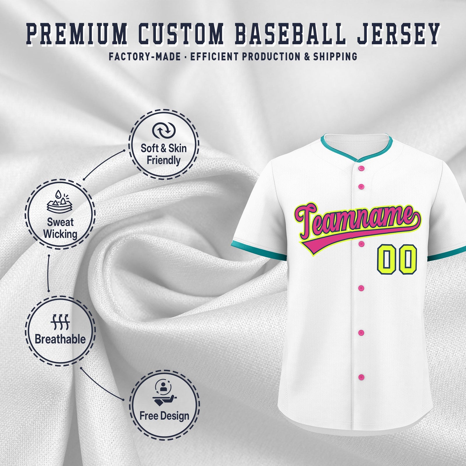 Custom White Fluorescent Green Midnight Blue Classic Style Stitched Sports Uniform For Men Women Youth Personalized Quick Dry Baseball Jersey| KXKSHOP