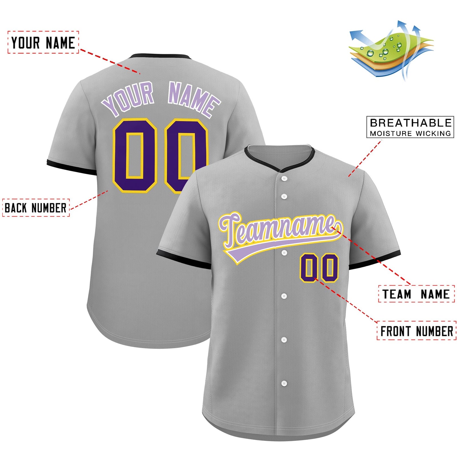 Custom Gray Light Purple White Classic Style Stitched Sports Uniform For Men Women Youth Personalized Quick Dry Baseball Jersey| KXKSHOP