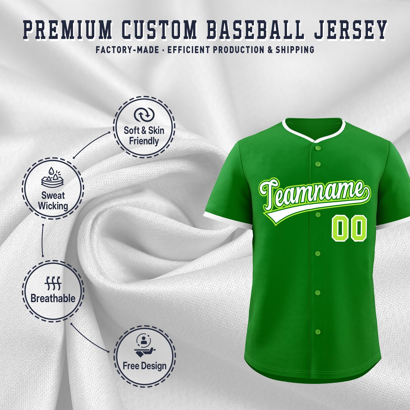 Custom Kelly Green White Neon Green Classic Style Stitched Sports Uniform For Men Women Youth Personalized Quick Dry Baseball Jersey| KXKSHOP