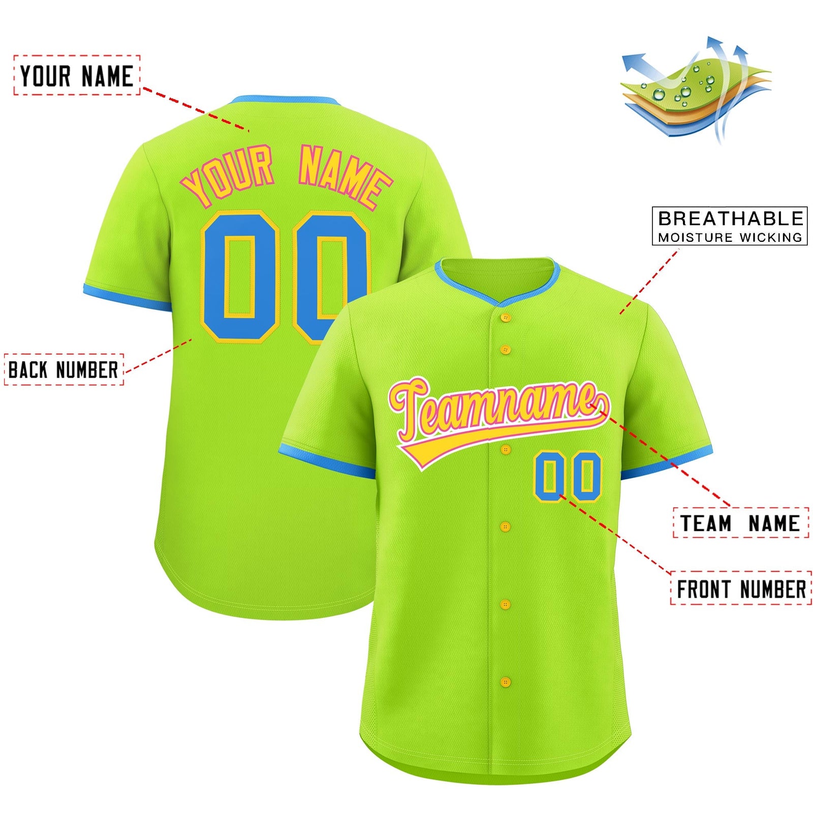 Custom Neon Green Gold Pink Classic Style Stitched Sports Uniform For Men Women Youth Personalized Quick Dry Baseball Jersey| KXKSHOP