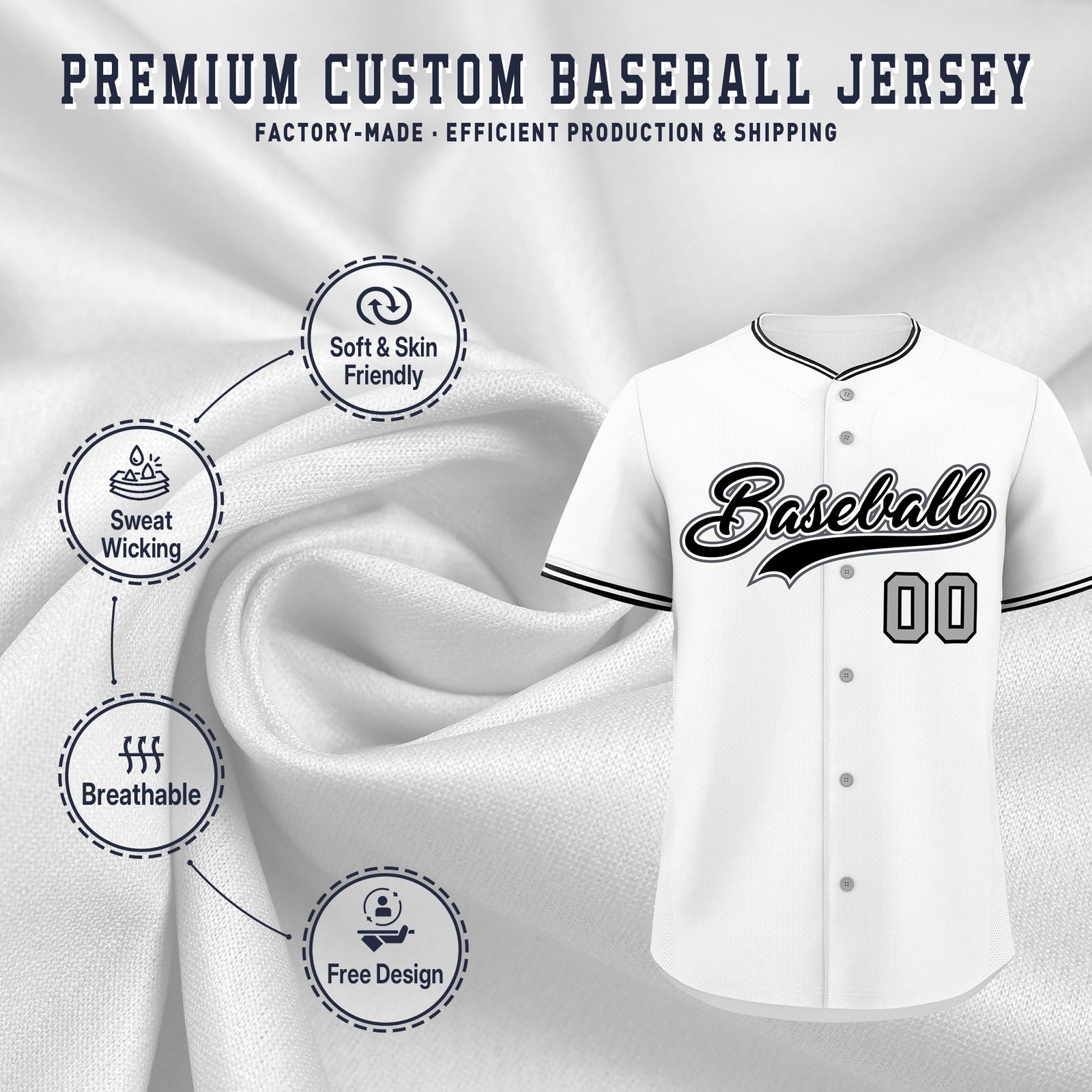 Custom White Black Gray Classic Style Stitched Sports Uniform For Men Women Youth Personalized Lightweight Baseball Jersey| KXKSHOP