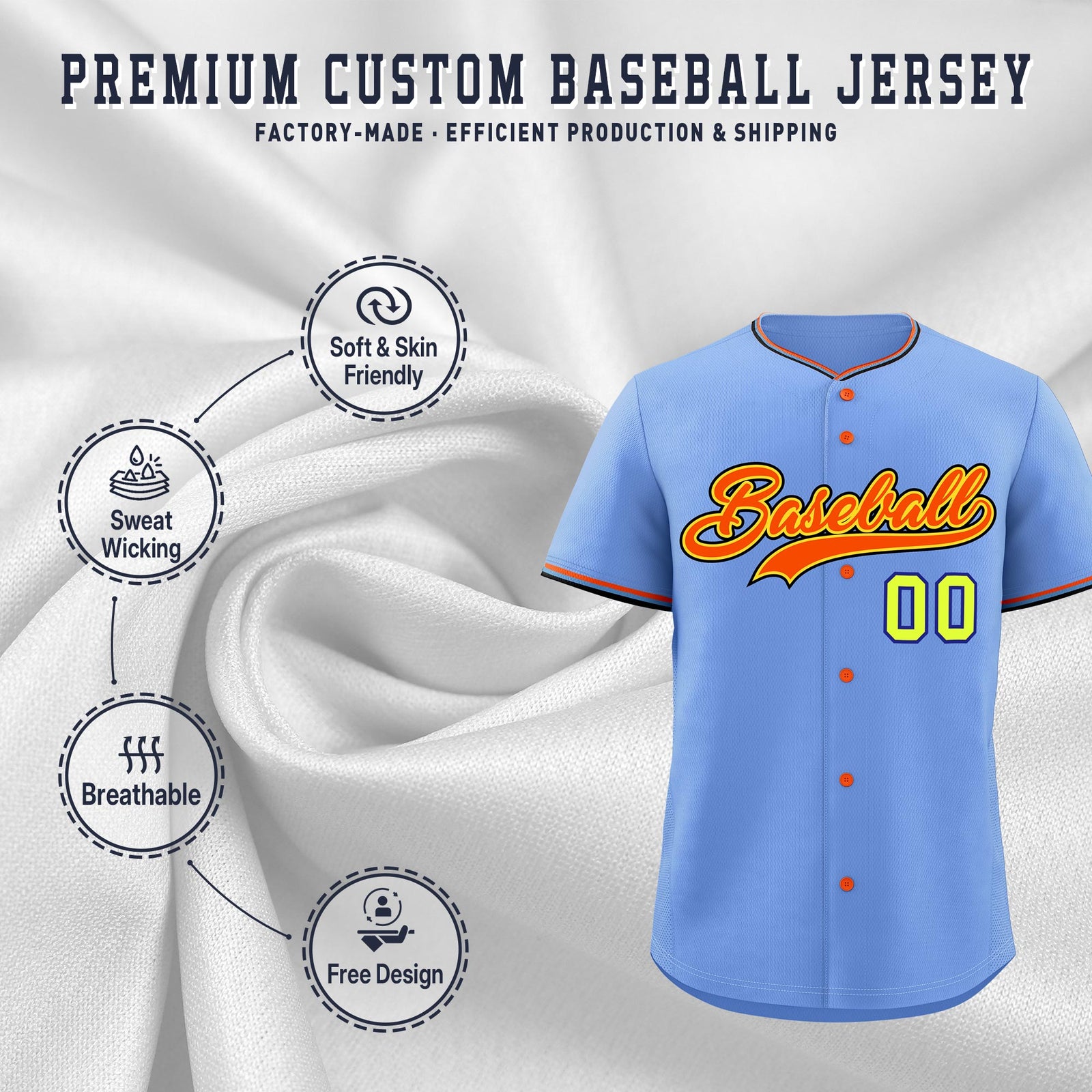Custom Light Blue Powder Blue Black Classic Style Stitched Sports Uniform For Men Women Youth Personalized Quick Dry Baseball Jersey| KXKSHOP