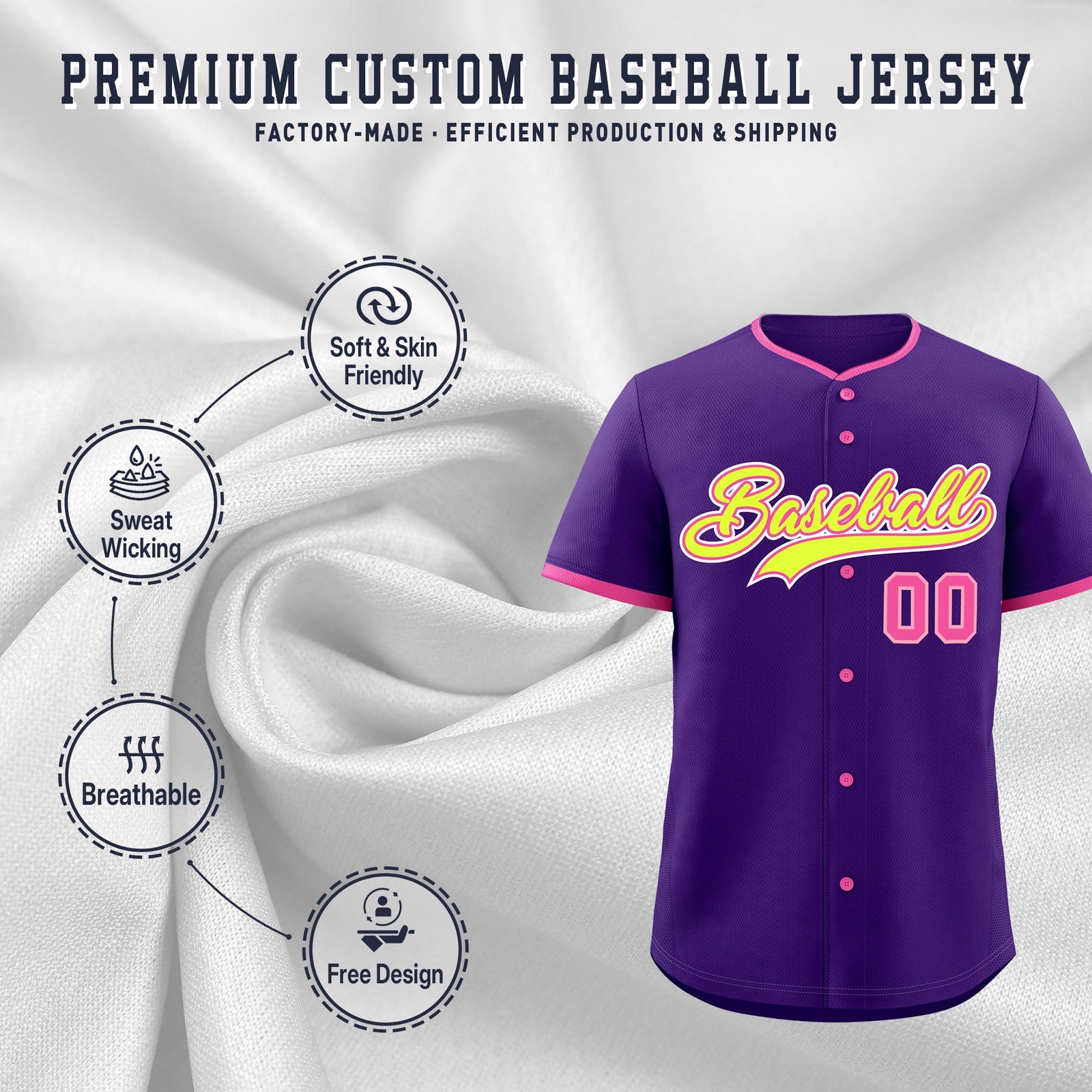 Custom Purple Rose Red Fluorescent Green Classic Style Stitched Sports Uniform For Men Women Youth Personalized Lightweight Baseball Jersey| KXKSHOP