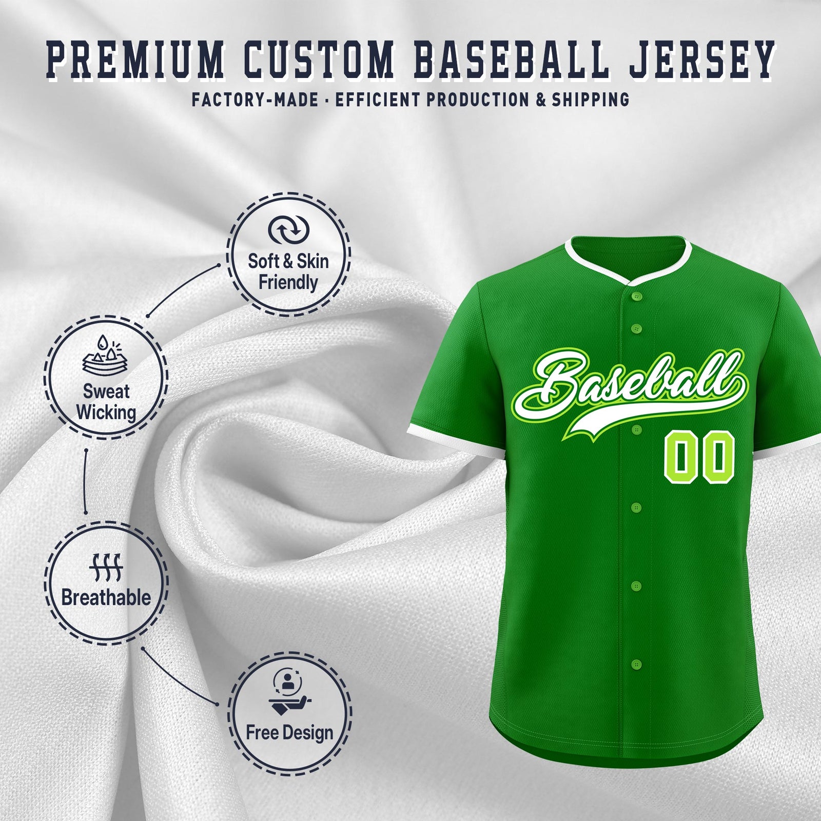 Custom Kelly Green White Neon Green Classic Style Stitched Sports Uniform For Men Women Youth Personalized Quick Dry Baseball Jersey| KXKSHOP