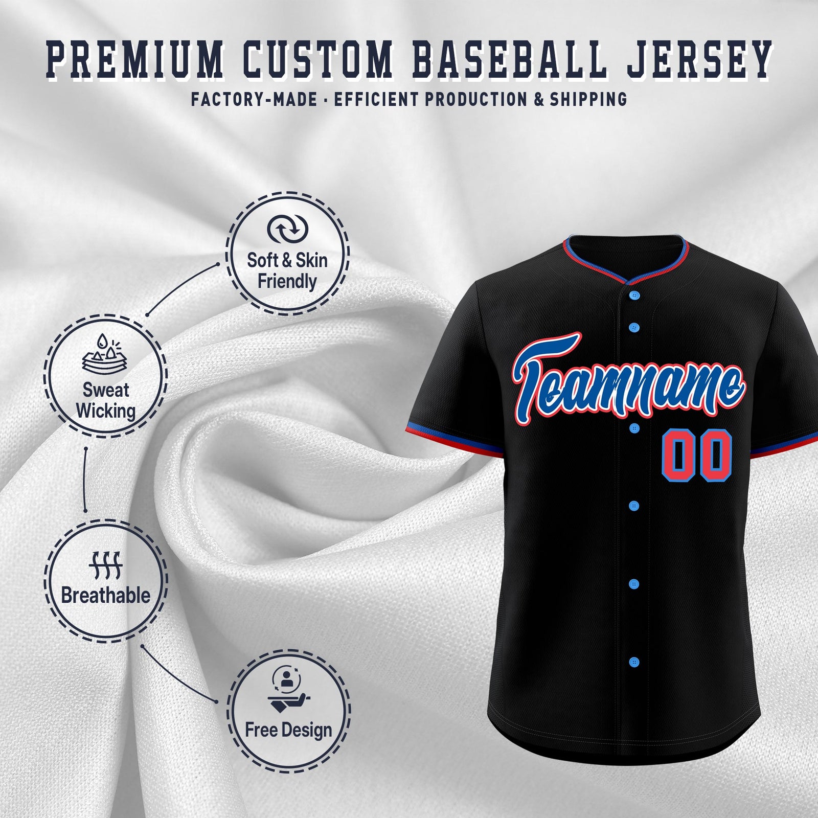 Custom Black Red Royal Classic Style Stitched Sports Uniform For Men Women Youth Personalized Lightweight Baseball Jersey| KXKSHOP