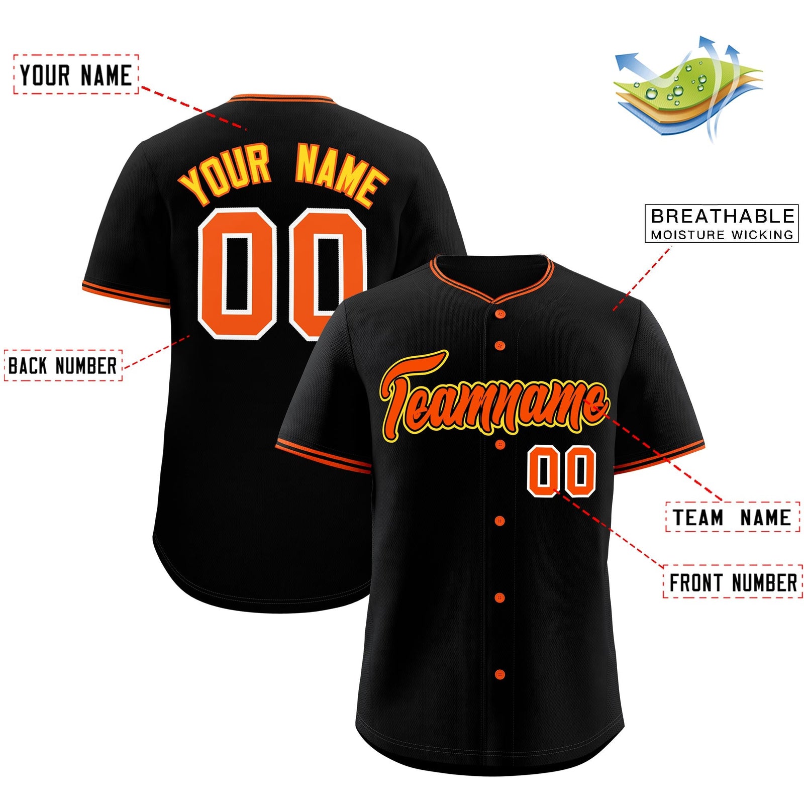 Custom Black Orange Gold Classic Style Stitched Sports Uniform For Men Women Youth Personalized Quick Dry Baseball Jersey| KXKSHOP