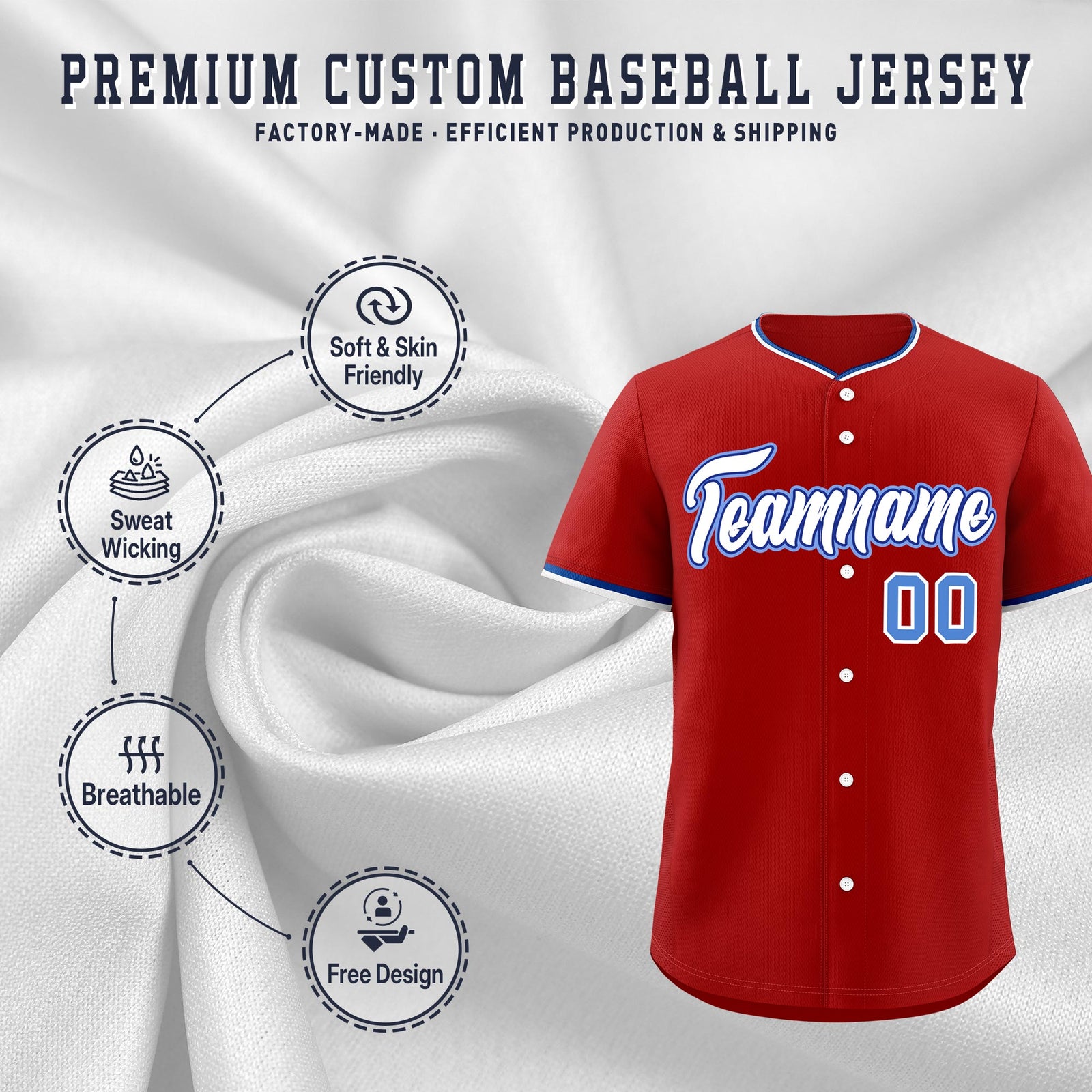 Custom Red White Royal Classic Style Stitched Sports Uniform For Men Women Youth Personalized Lightweight Baseball Jersey| KXKSHOP