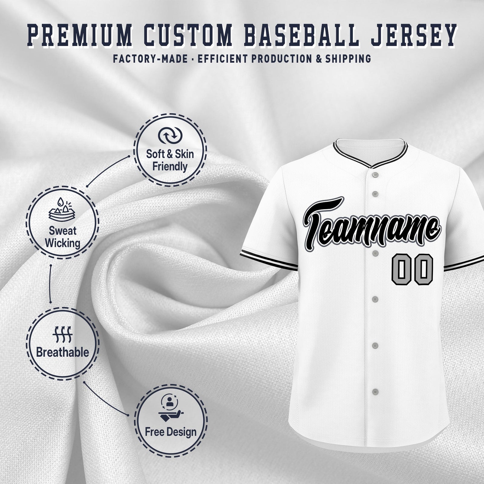 Custom White Black Gray Classic Style Stitched Sports Uniform For Men Women Youth Personalized Lightweight Baseball Jersey| KXKSHOP