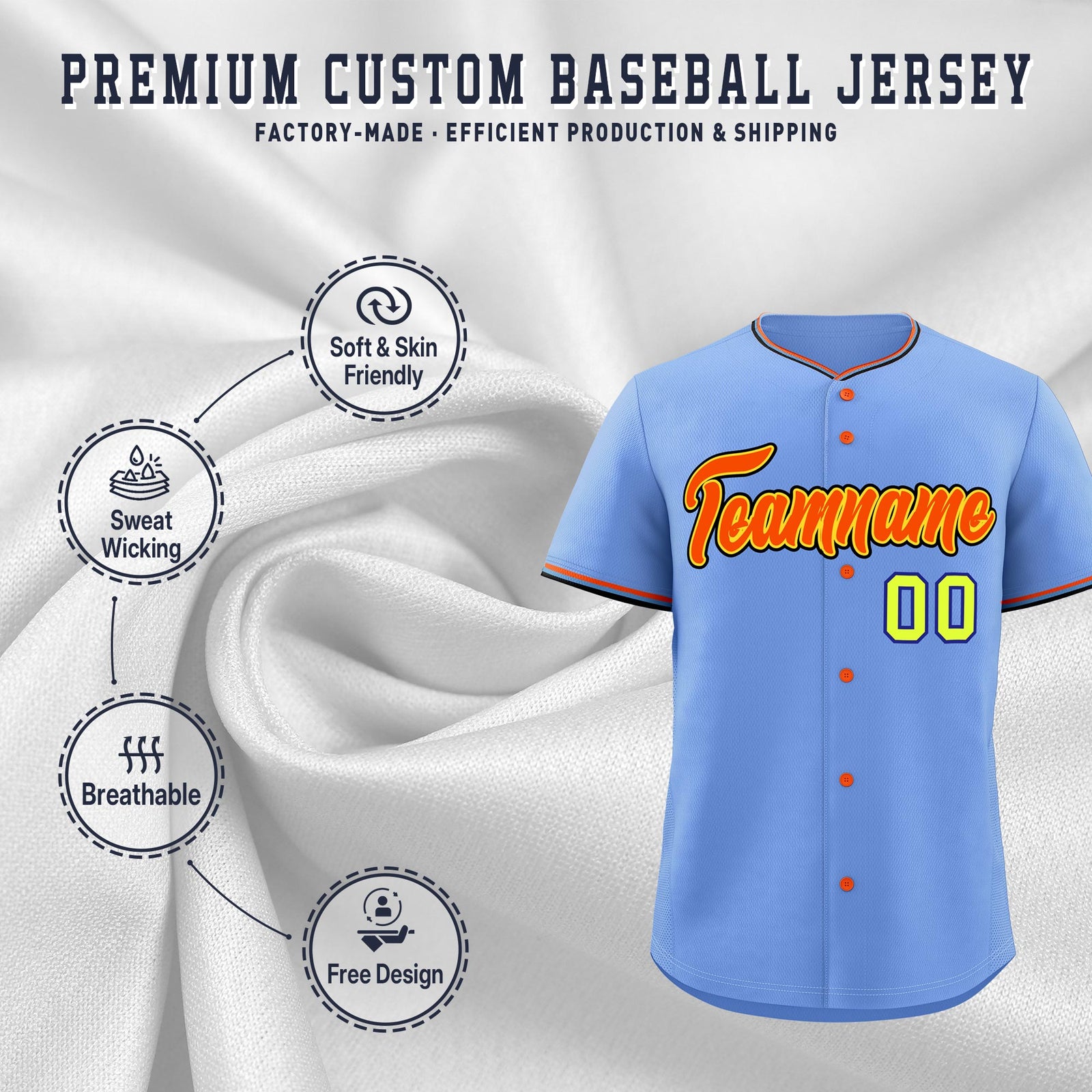 Custom Light Blue Powder Blue Black Classic Style Stitched Sports Uniform For Men Women Youth Personalized Quick Dry Baseball Jersey| KXKSHOP